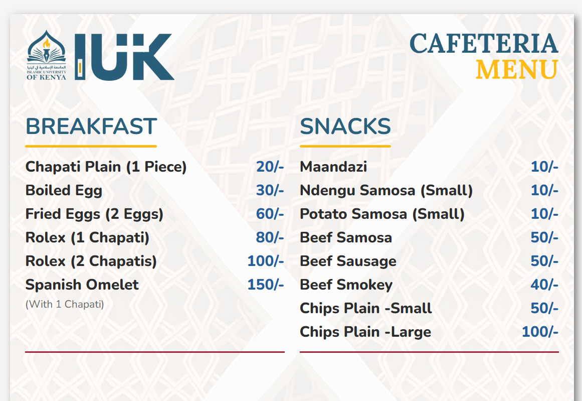Cafeteria Menu Preview